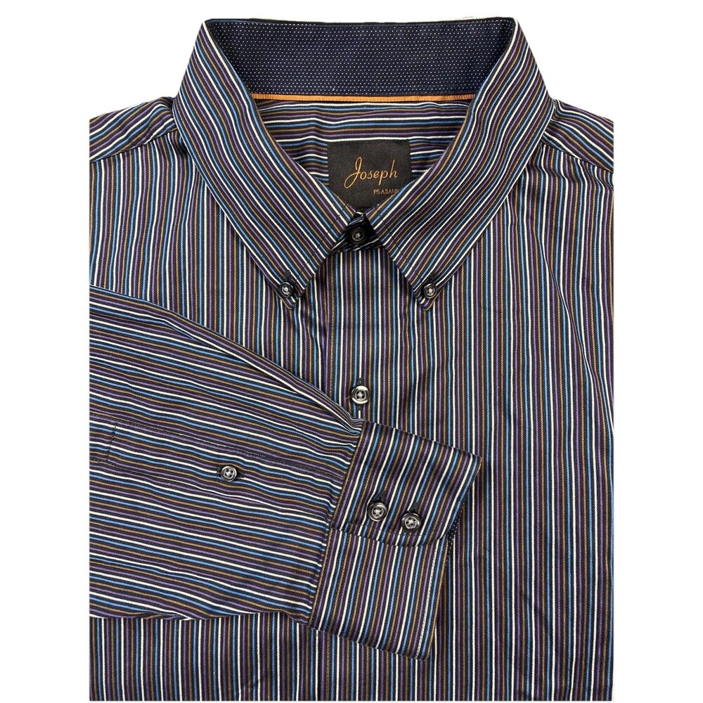 Joseph Jos A Bank Dark Multi Color Striped Cotton Burron Down Shirt Mens L Large